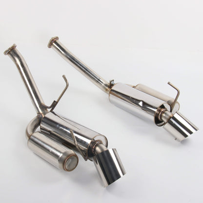 2003-2009 Nissan 350Z/Infiniti G35 Coupe Catback Exhaust - Dual 4.5" Burnt Titanium Tips, 2.5" Mandrel-Bent Piping, X-Pipe Design (Fits VQ35DE/HR Coupes Only)